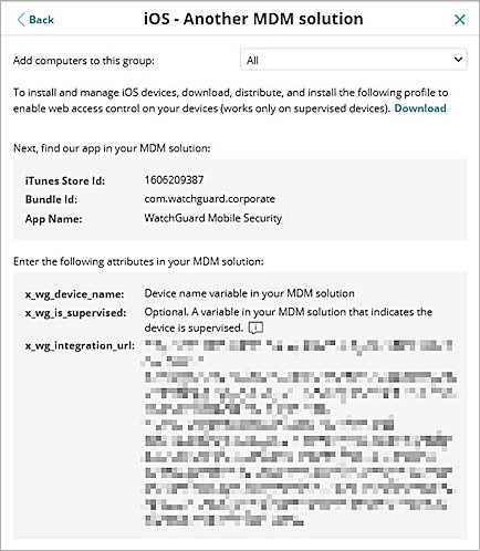 Screenshot of integration configuration information page on Add Computer dialog box for iOS devices (another MDM solution)